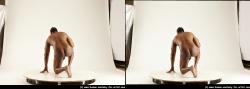 Nude Man Black Kneeling poses - ALL Average Short Kneeling poses - on one knee Black 3D Stereoscopic poses Realistic